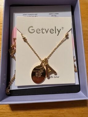 Getvely Gold Tone Initial A Flower Necklace